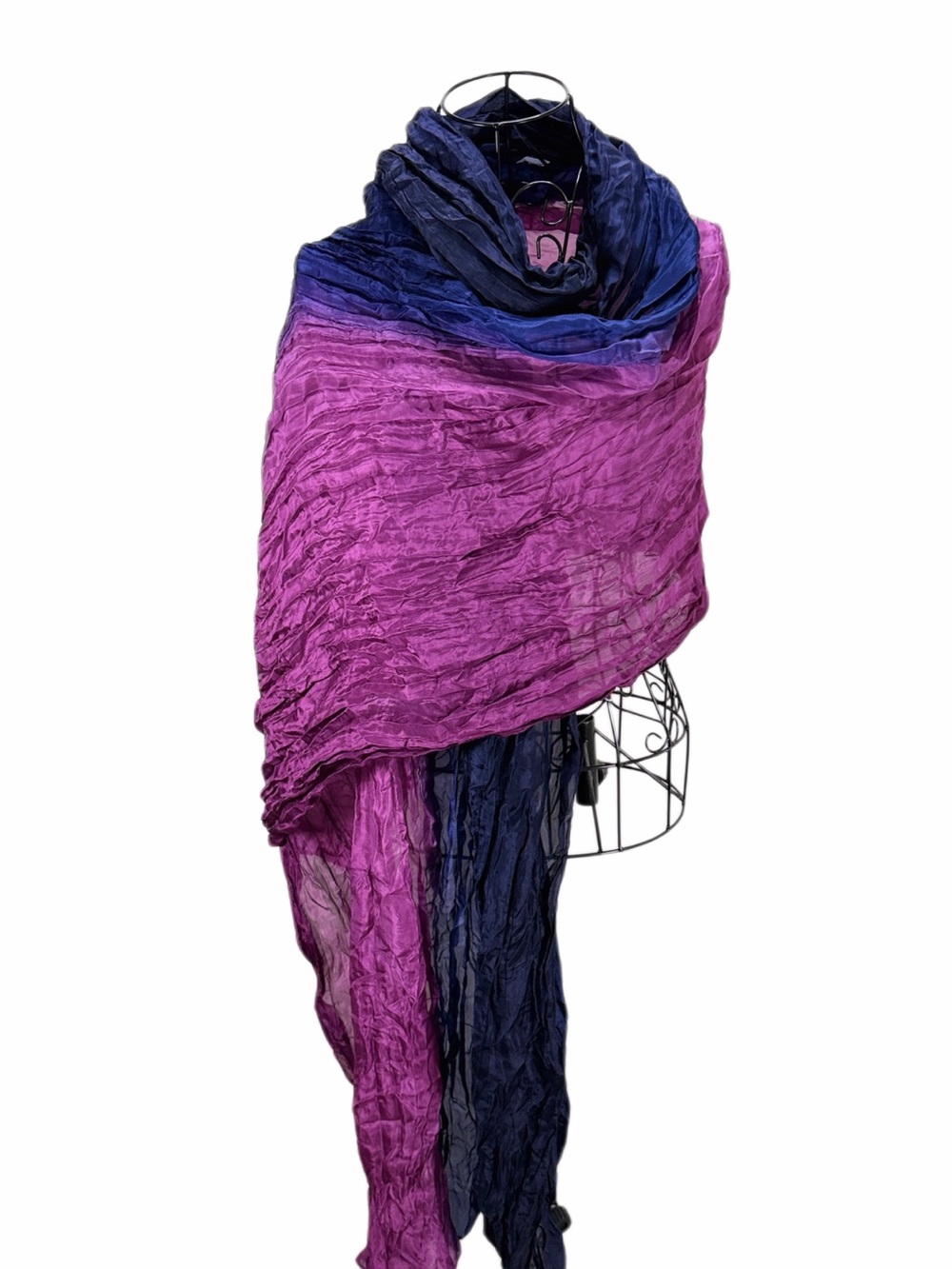 Eileen Fisher Ombre Whisper Silk Scarf Wrap Purple Navy 84”